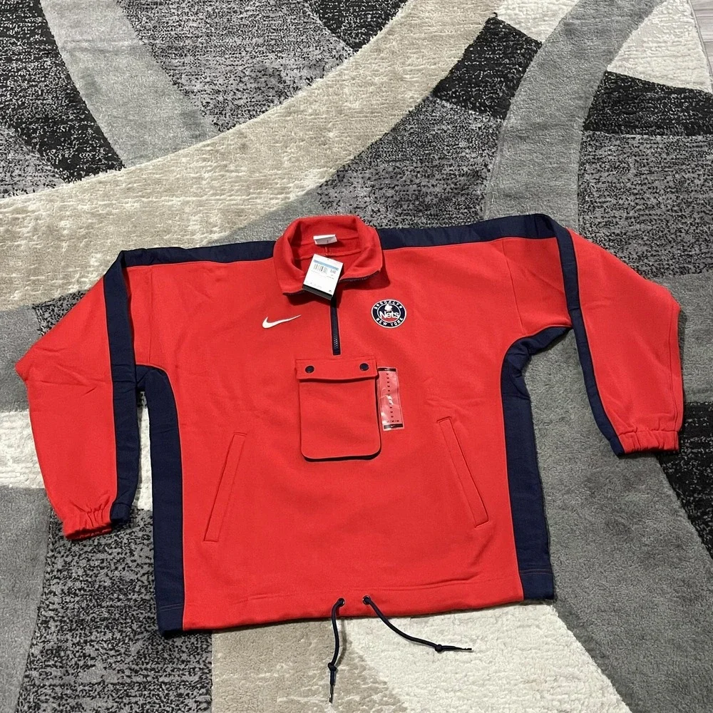 Nike Brooklyn Nets Jacket Men Medium Red NBA Sweatshirt Embroidered 1/4 Zip NEW